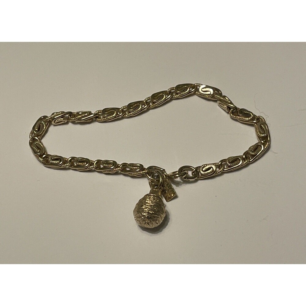 VTg Emmons  Gold Tone  chain Bracelet with Textured  wreckling BALL Tear Drop